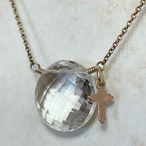 Clear Crystal Quartz and tiny cross necklace